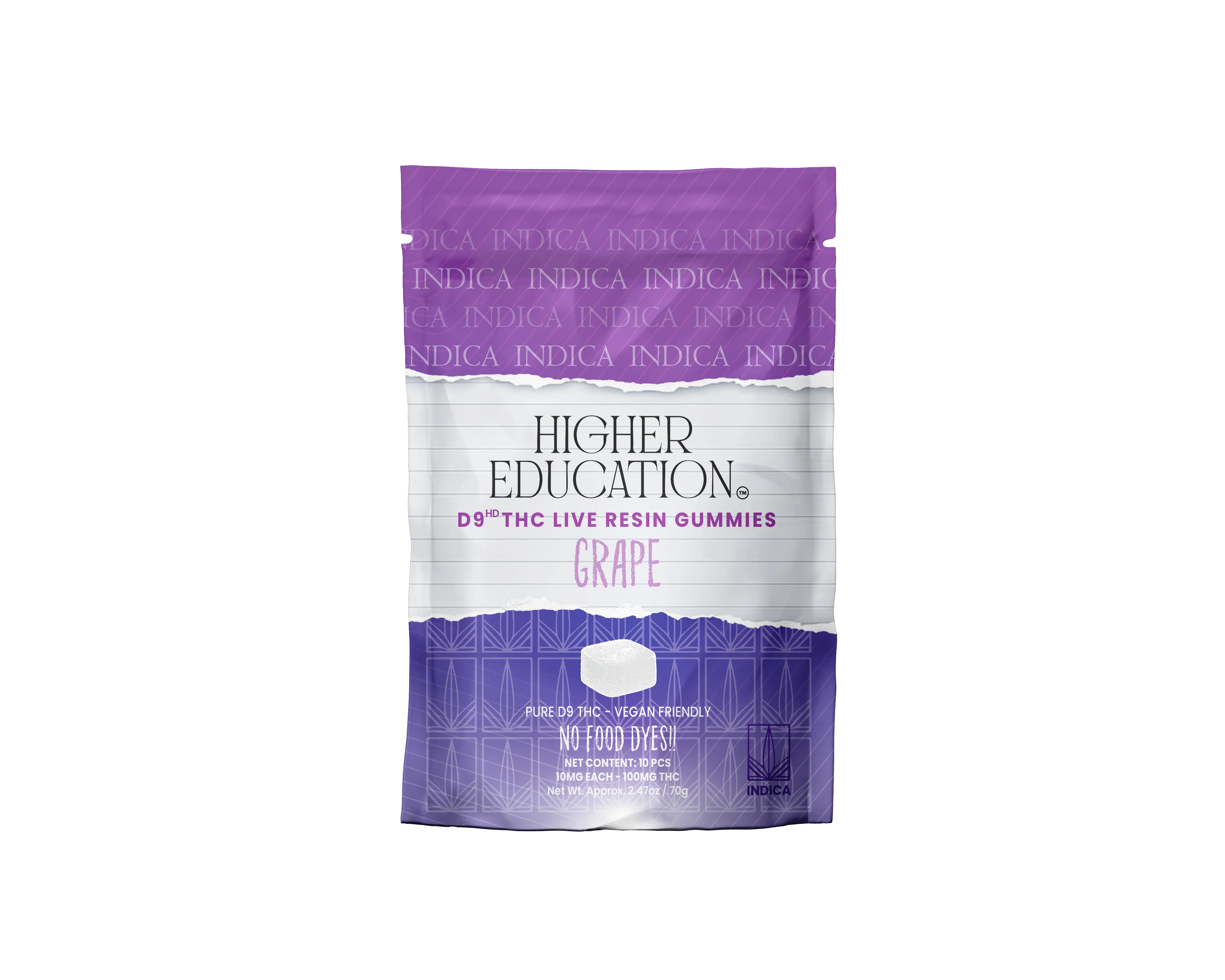 Higher Education 100mg D9 Live Resin Gummies 10mg/ea Grape (Indica)